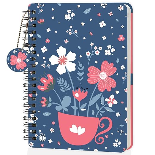 Jhingalala Diaries - A5 Hardbound Wiro Notebook Diary with Floral Theme Based Dangler